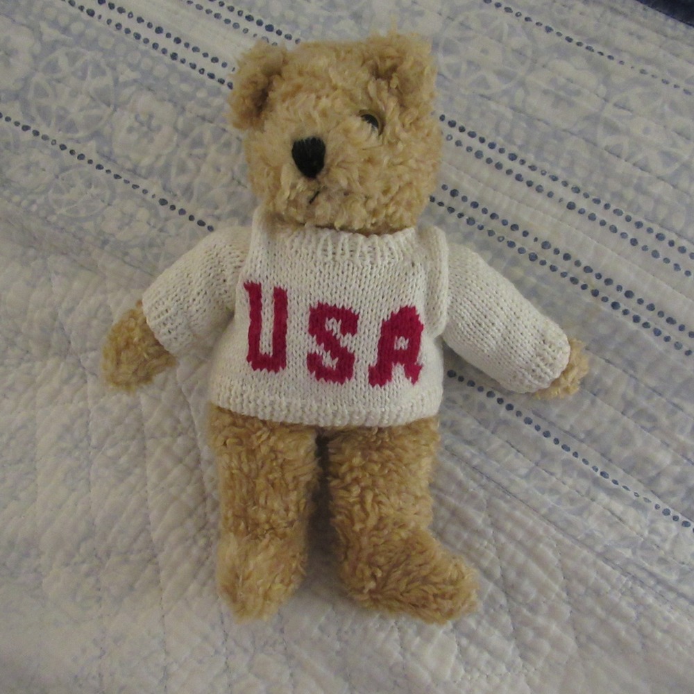 Ty Attic Treasures Plush Bear 8" Tan Excellent 1992 USA Knit Sweater Vintage